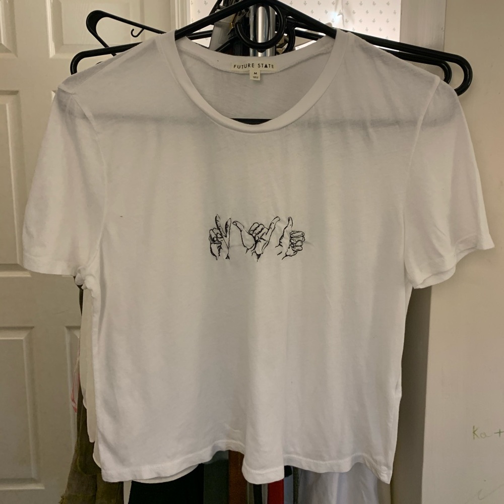 Cropped, white graphic t-shirt (M), Future State